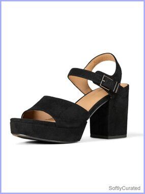 Women's Platform Block Heel Sandals with Ankle Strap Faux Suede